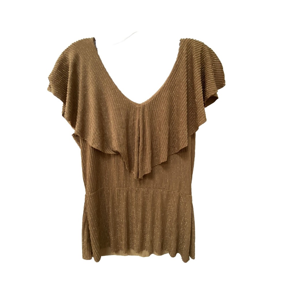 New with Tags! Adrianna Papell Honey Gold Sparkle Stripe Ruffell Top size Medium